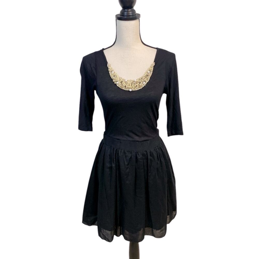 Vintage Young Fabulous & Broke Pearl Neck Y2K Black Whimsigoth Dress Medium
